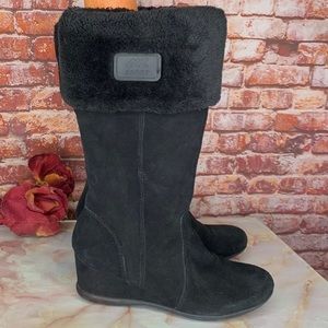 Anne Klein Sport Akinda Suede Fur Topped Wedge Heel Winter Boots